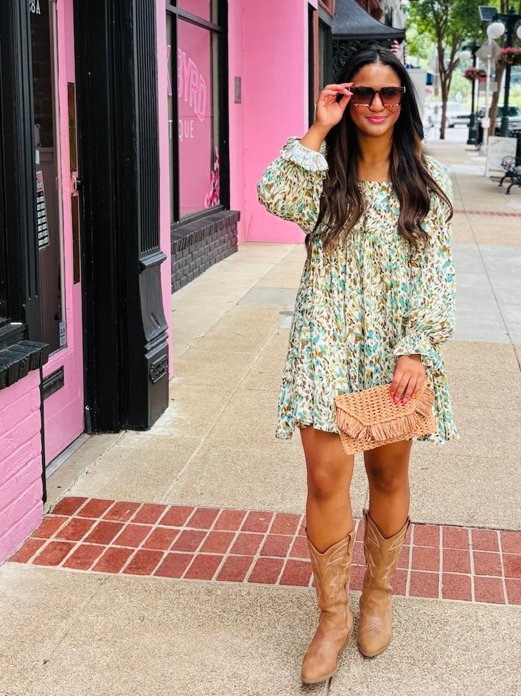 Ellie Green Square Neck Mini Dress