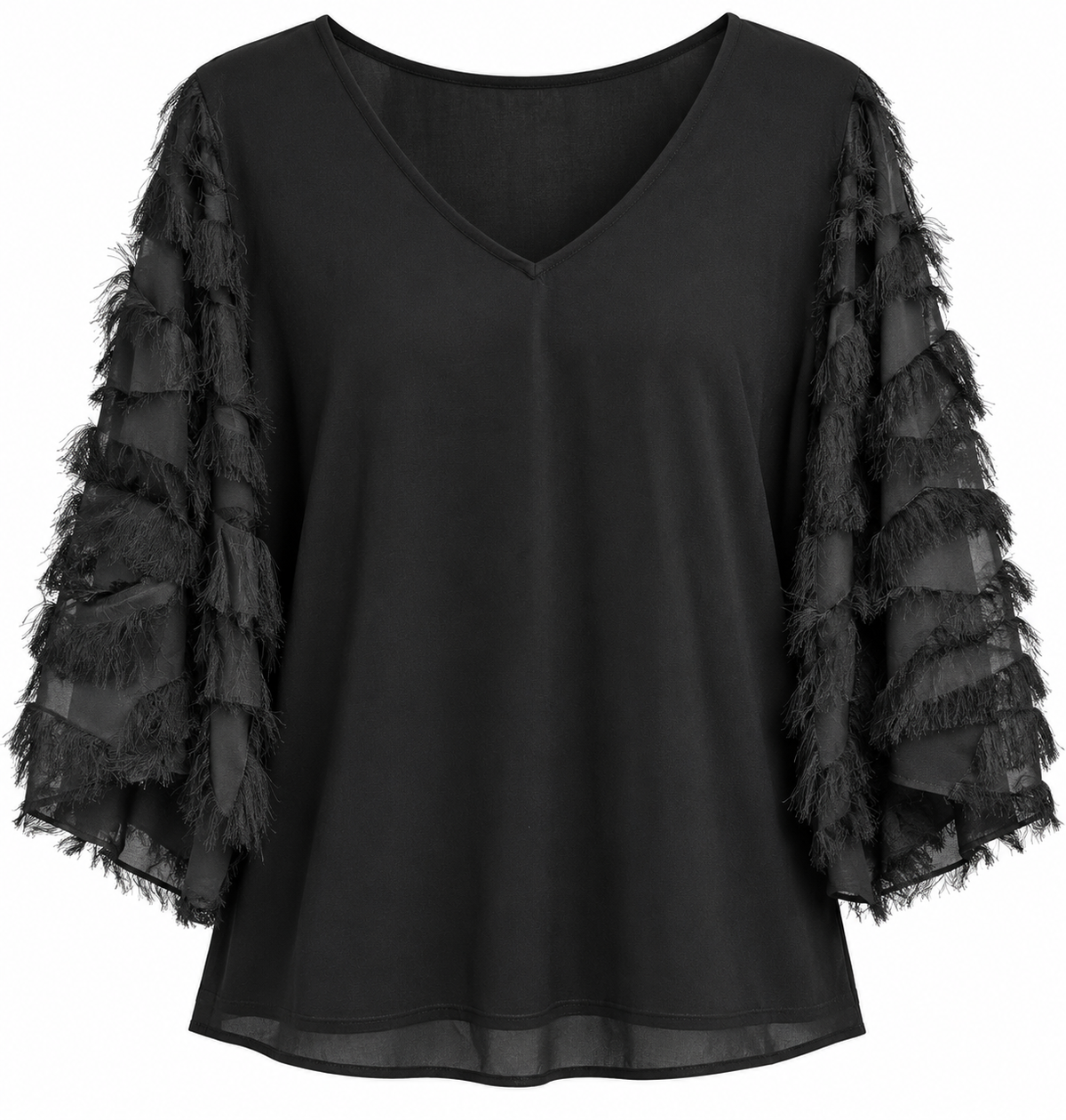 Black Fringe V Top (LG)