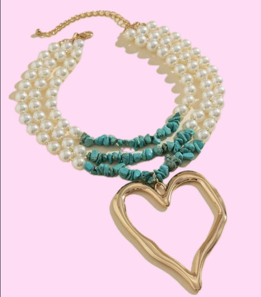 Pearl Heart Turquoise Necklace