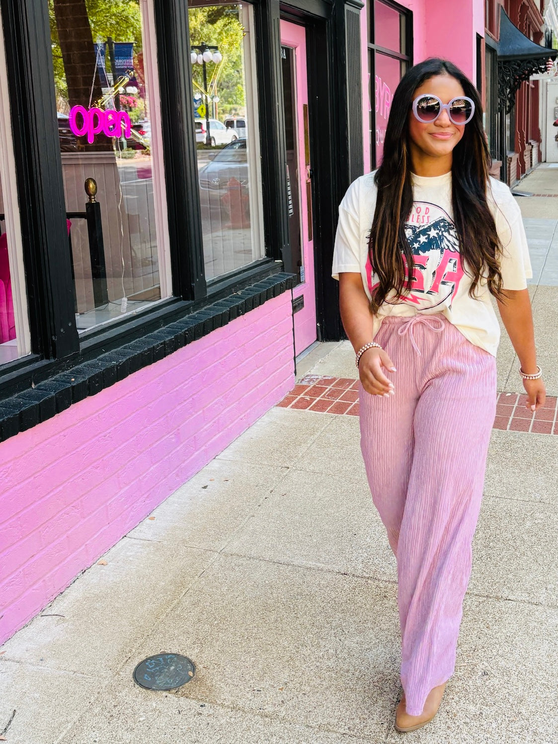 Pink Mauve Crinkle Knit Pants