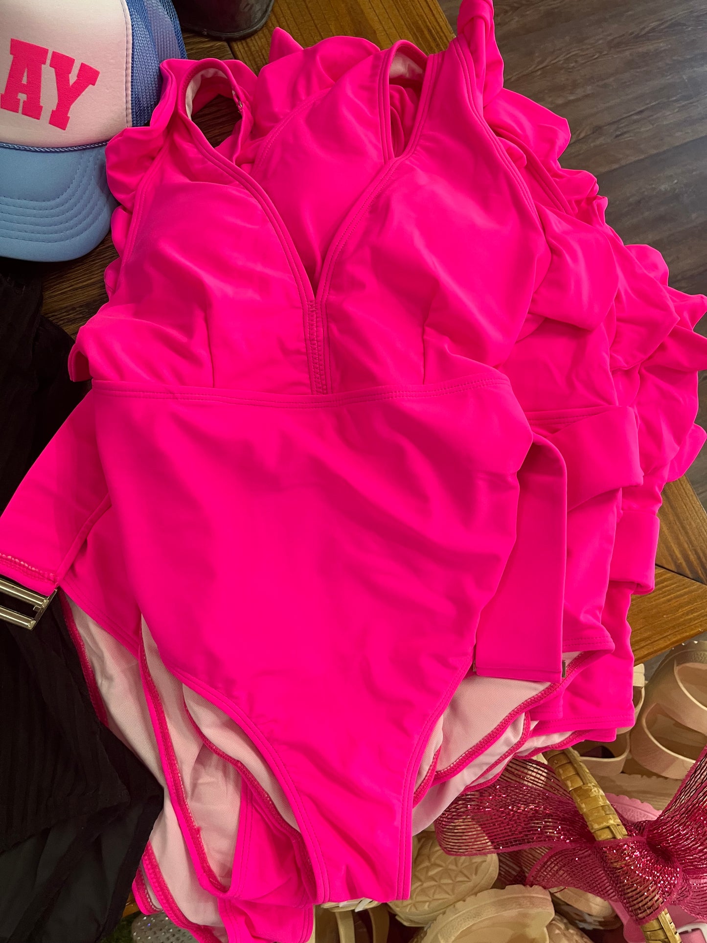 Neon Pink Ruffle Swimsuit (LG)
