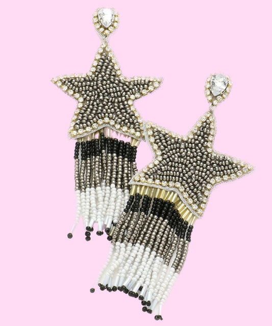 Gold and Black Star Bead Earrings
