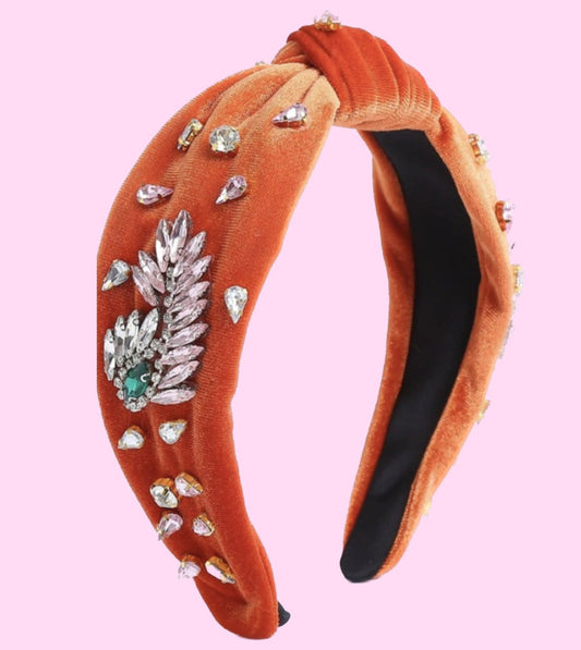 Orange Jeweled Velvet Headband
