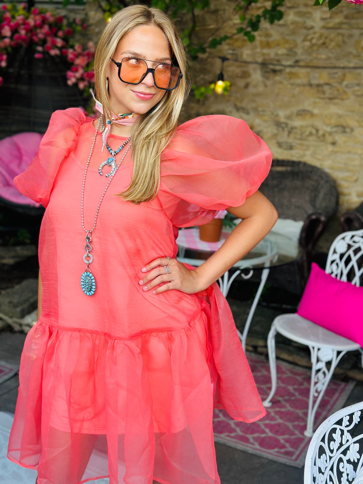 Coral Organza Mini Dress