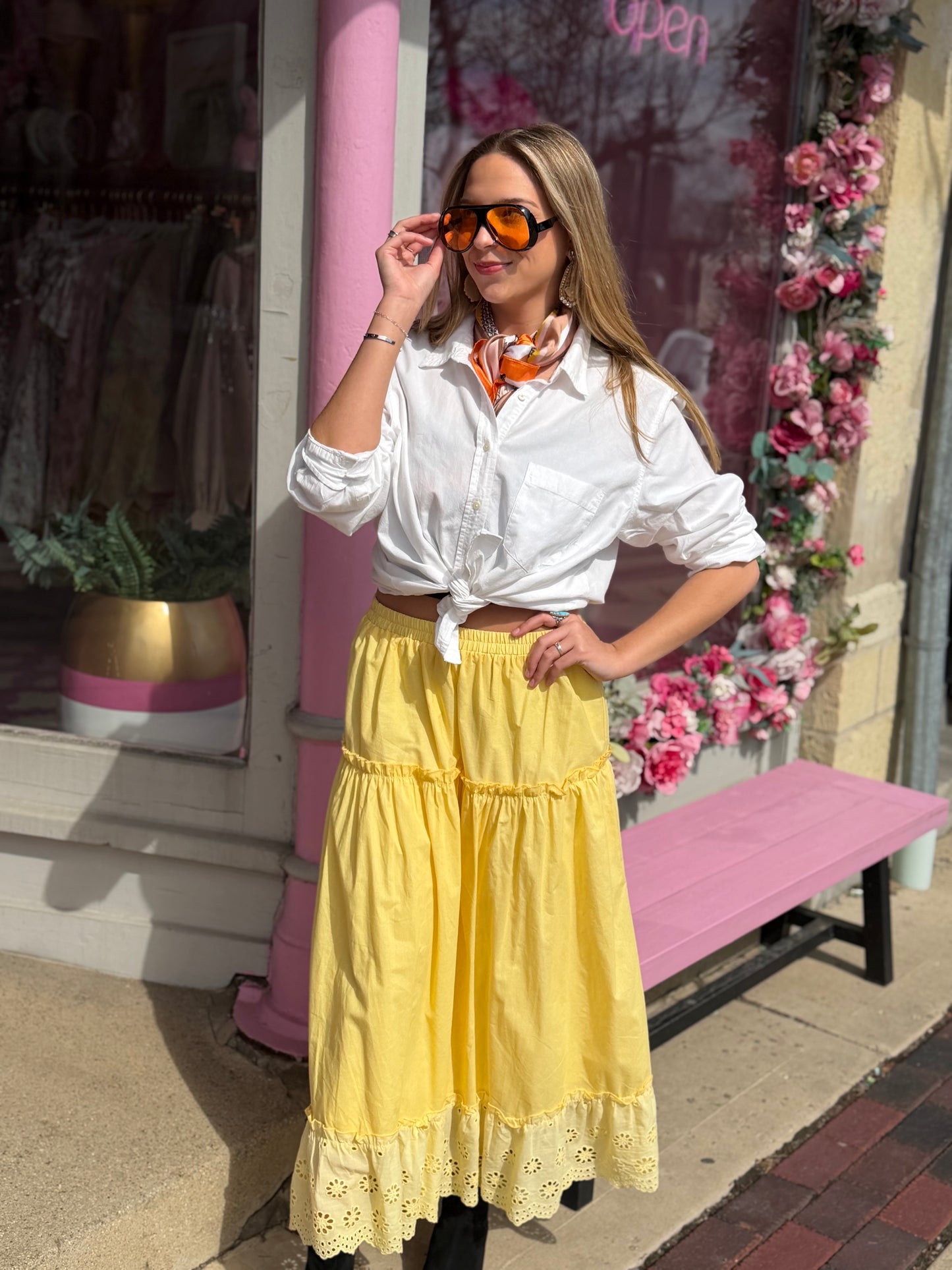 Yellow Eyelet Skirt