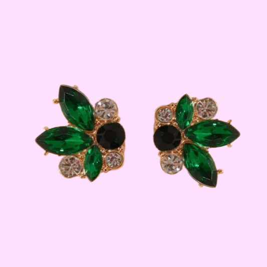 Green Jeweled Stud Earrings