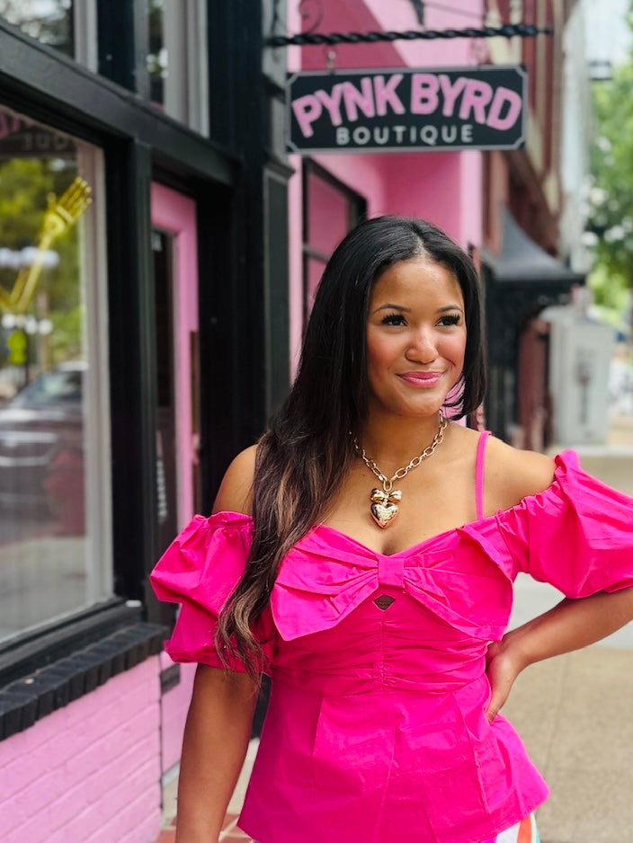 Pink Big Bow Off The shoulder Top