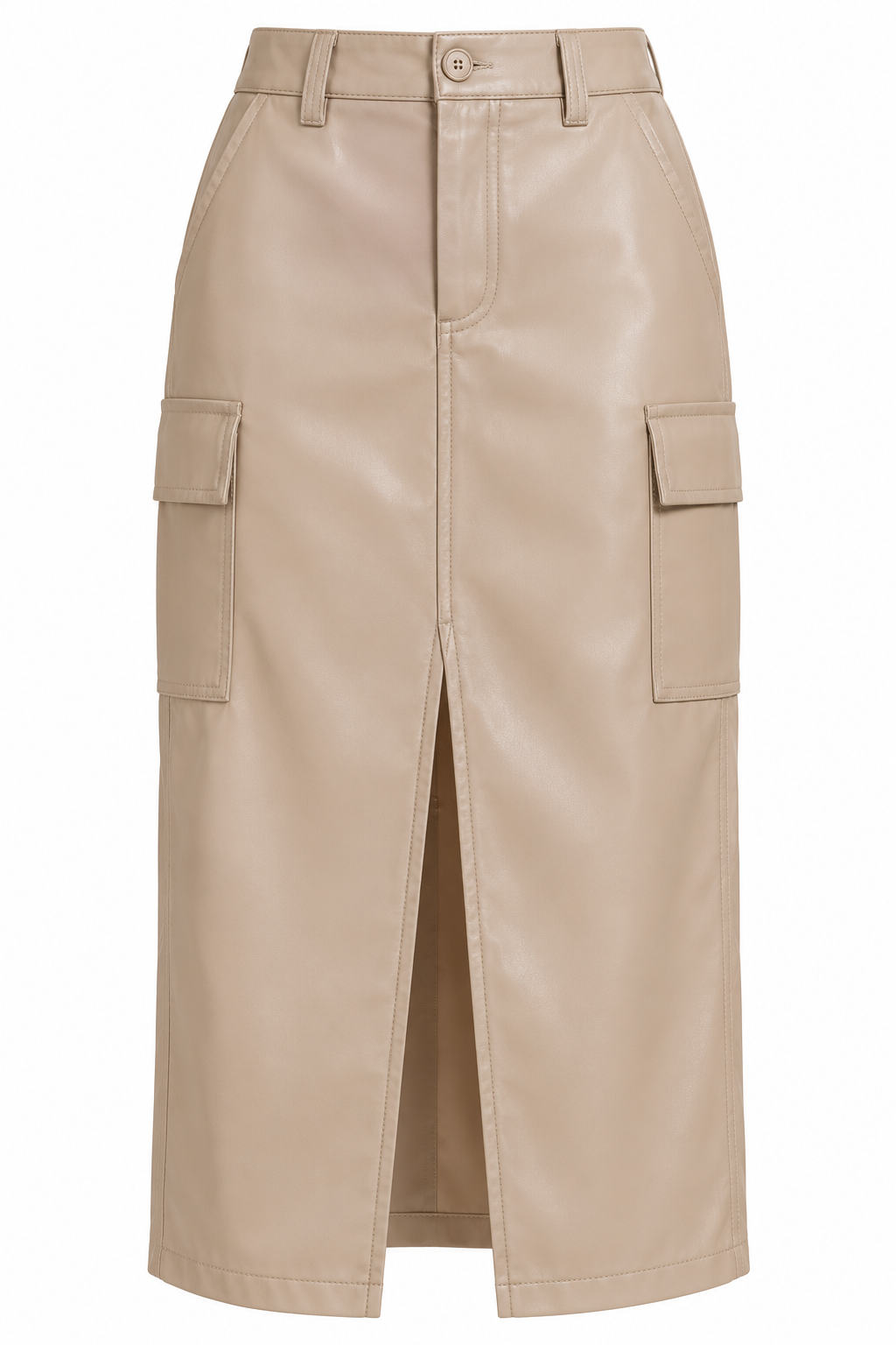 Faux Leather Midi Cargo Skirt
