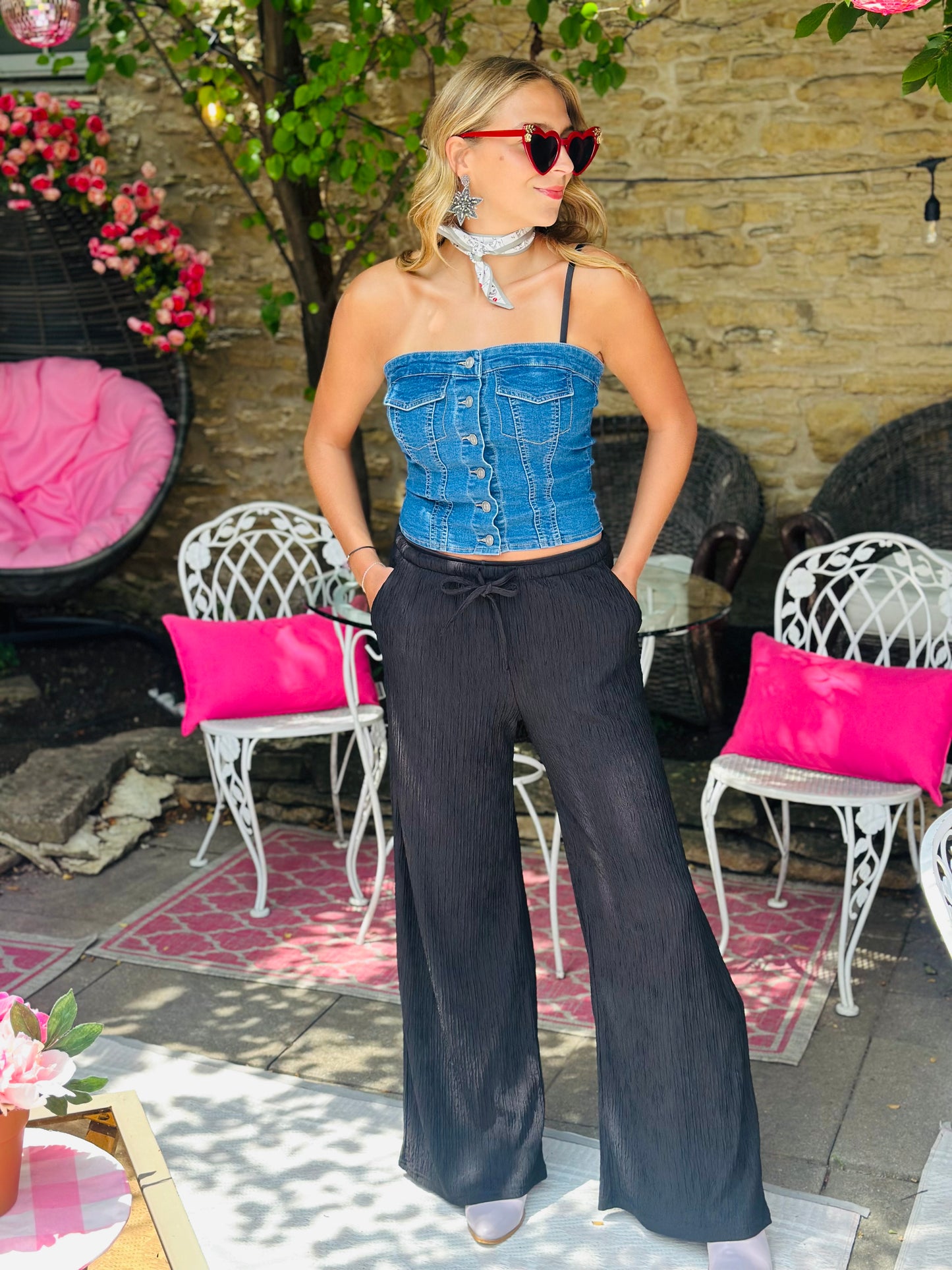 Black Crinkle Knit Pants