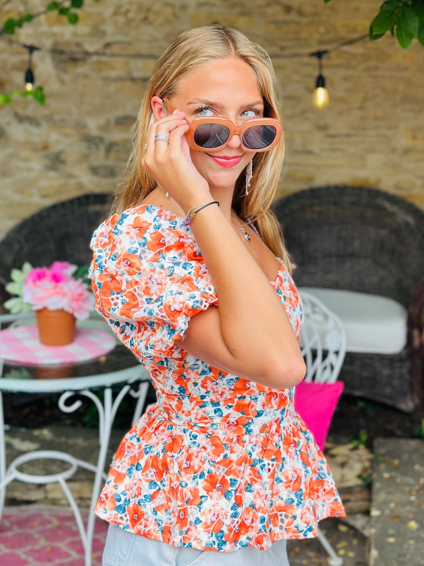 Floral Eyelet Lace Peplum Blouse