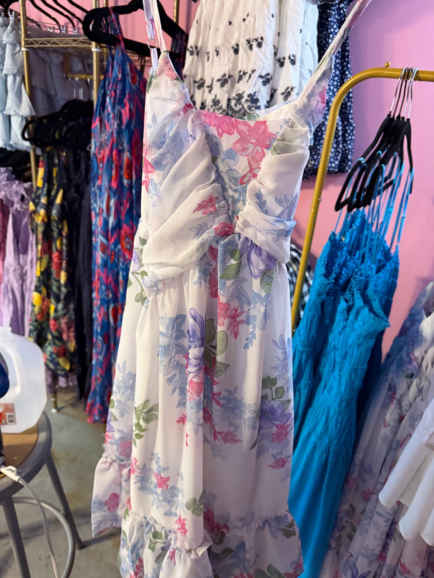 White Floral Spaghetti Strap Dress (LG) 
