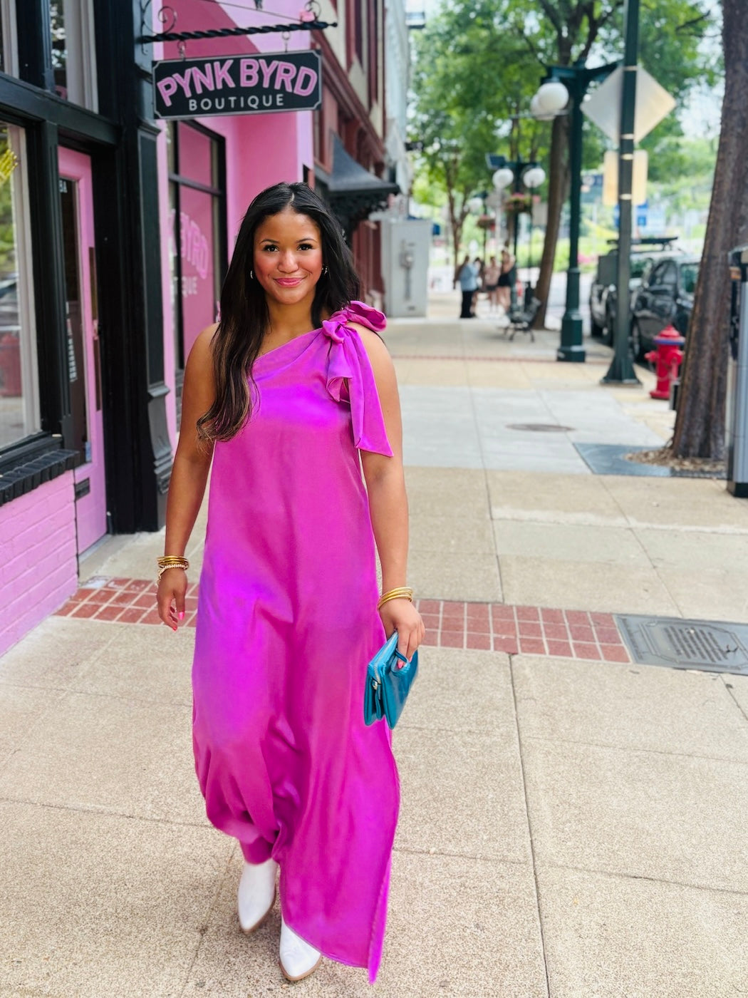 Fuchsia Shoulder Bow Dress