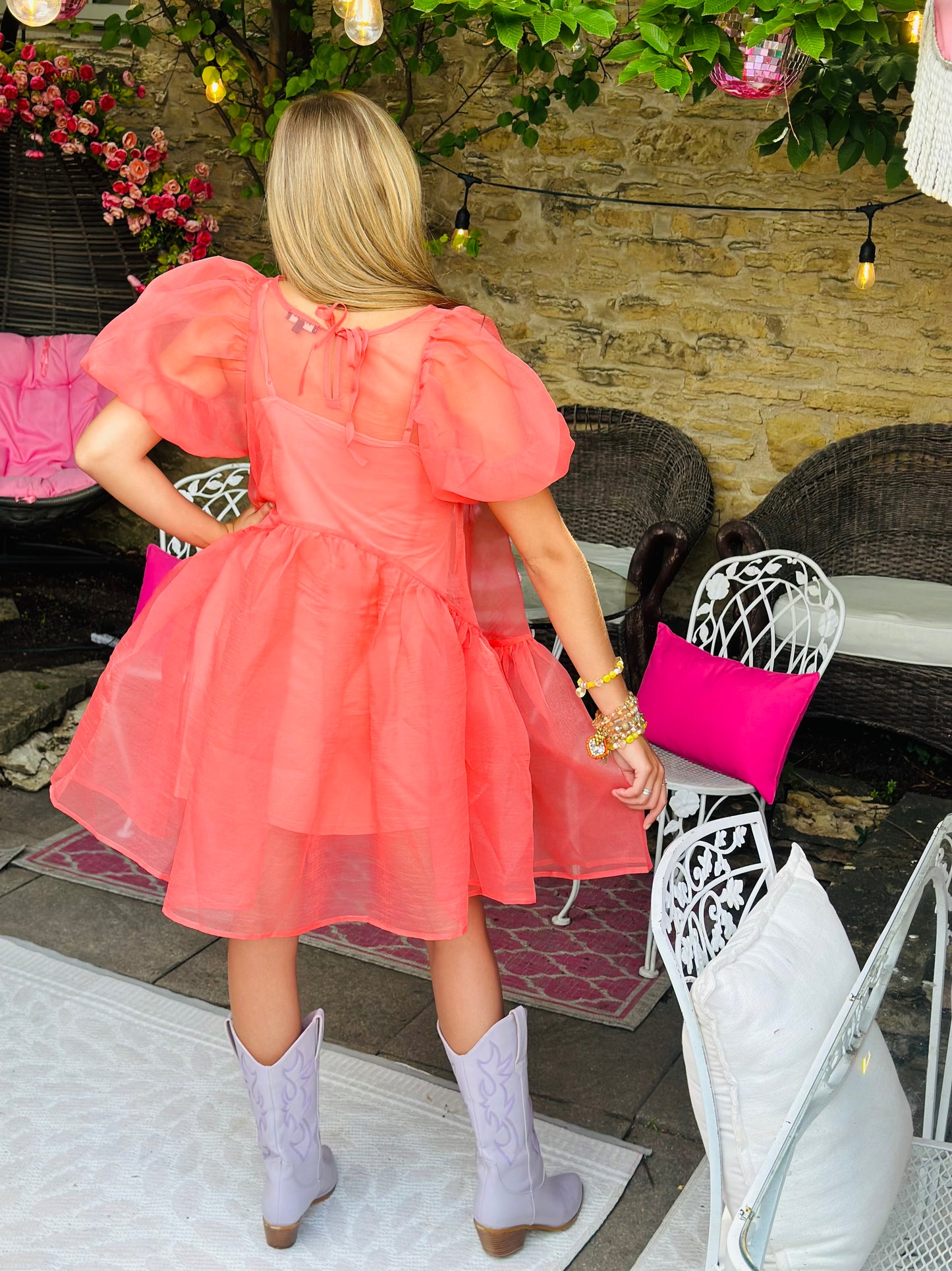 Coral Organza Mini Dress