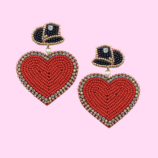 Black Hat Heart Earrings