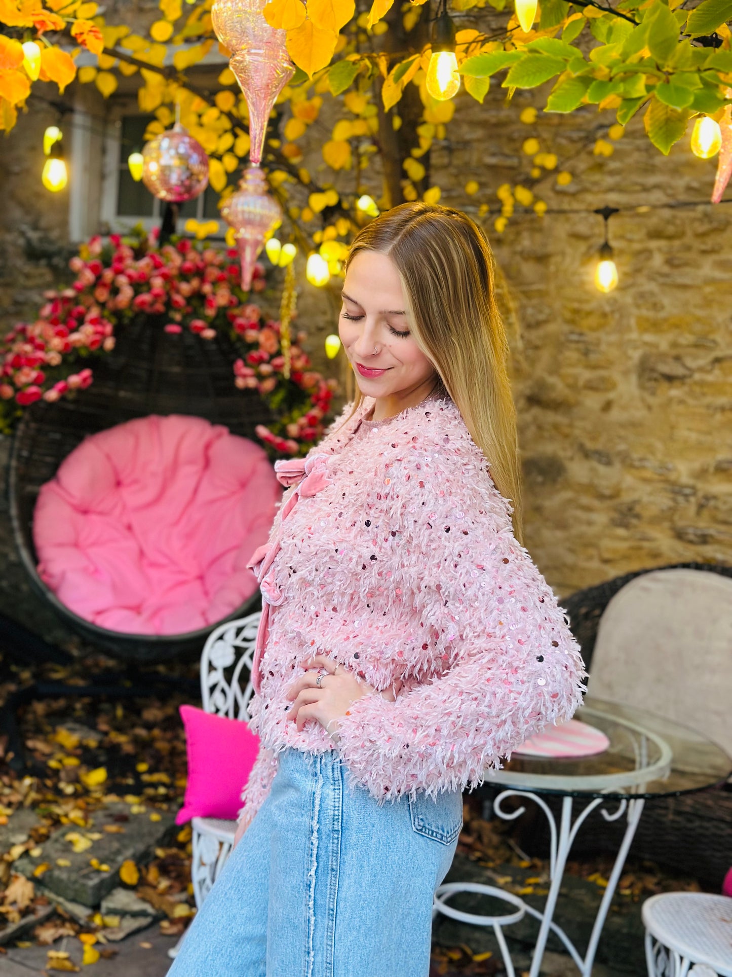 Pink Feather Sparkle Top