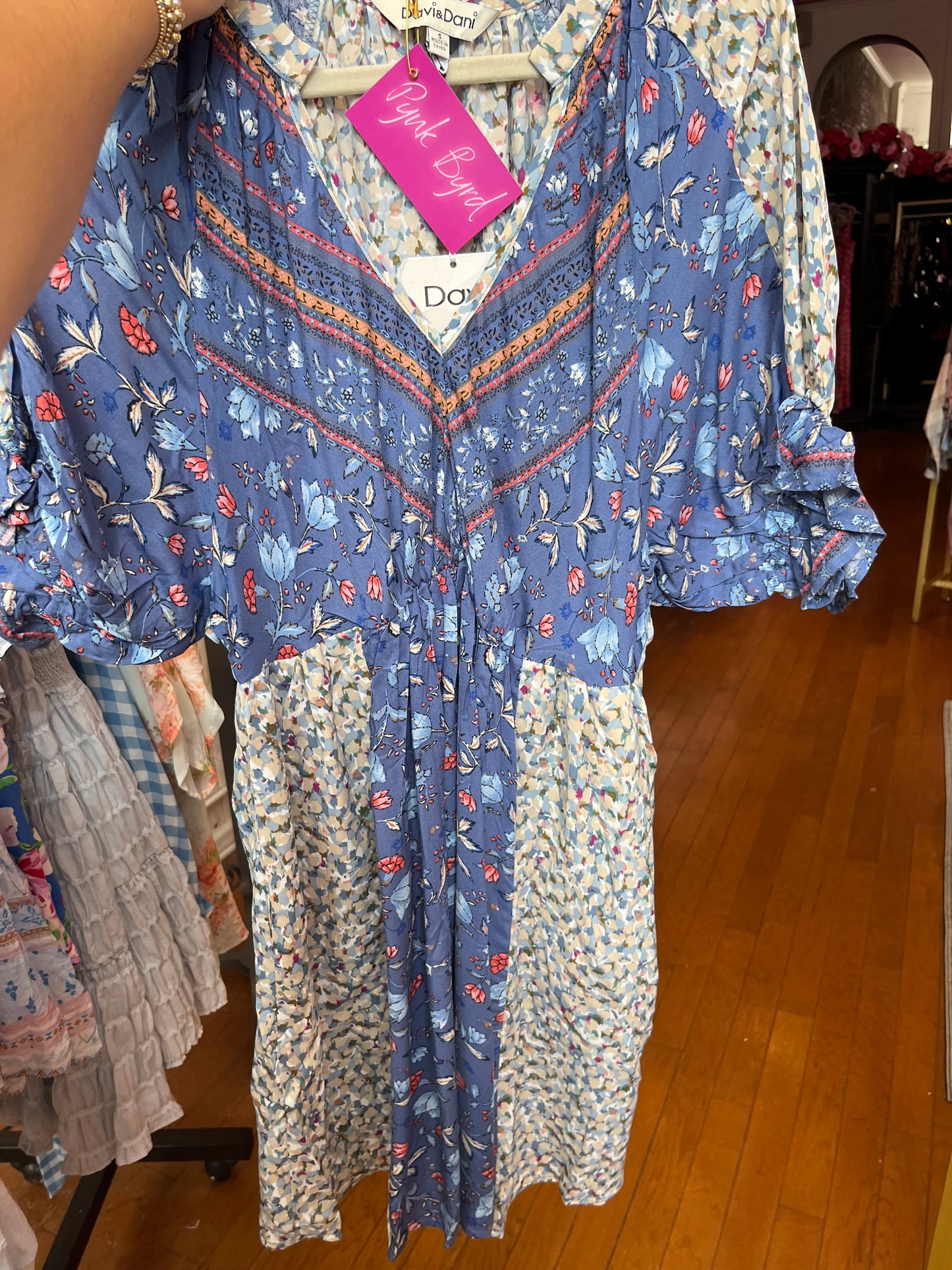 Davi + Dani Blue Flower Dress (LG)