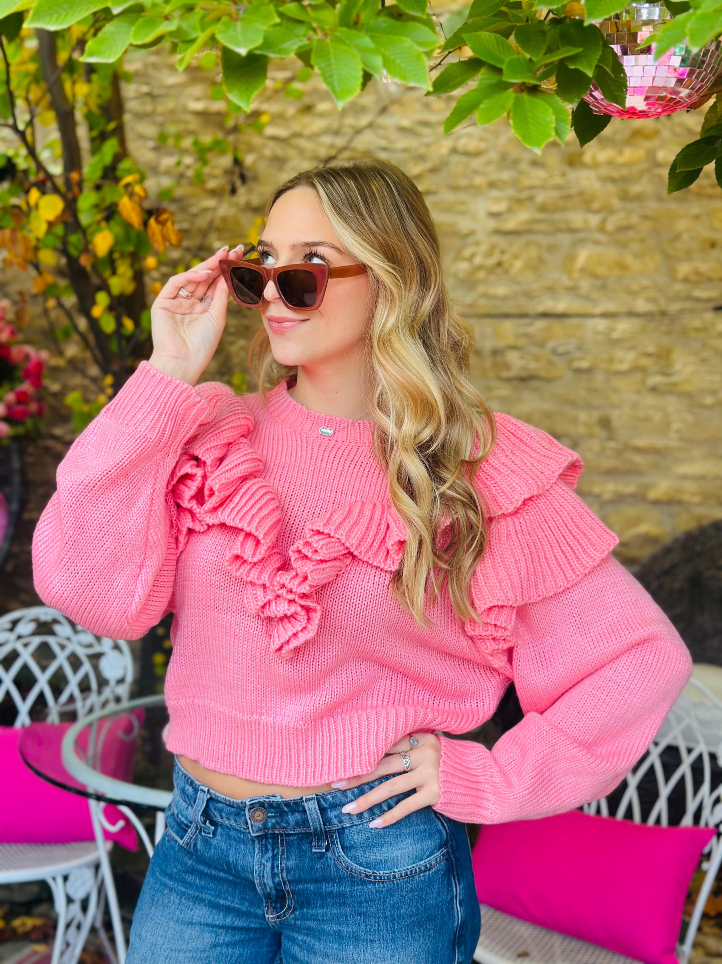 Peach Pink Ruffle Sweater