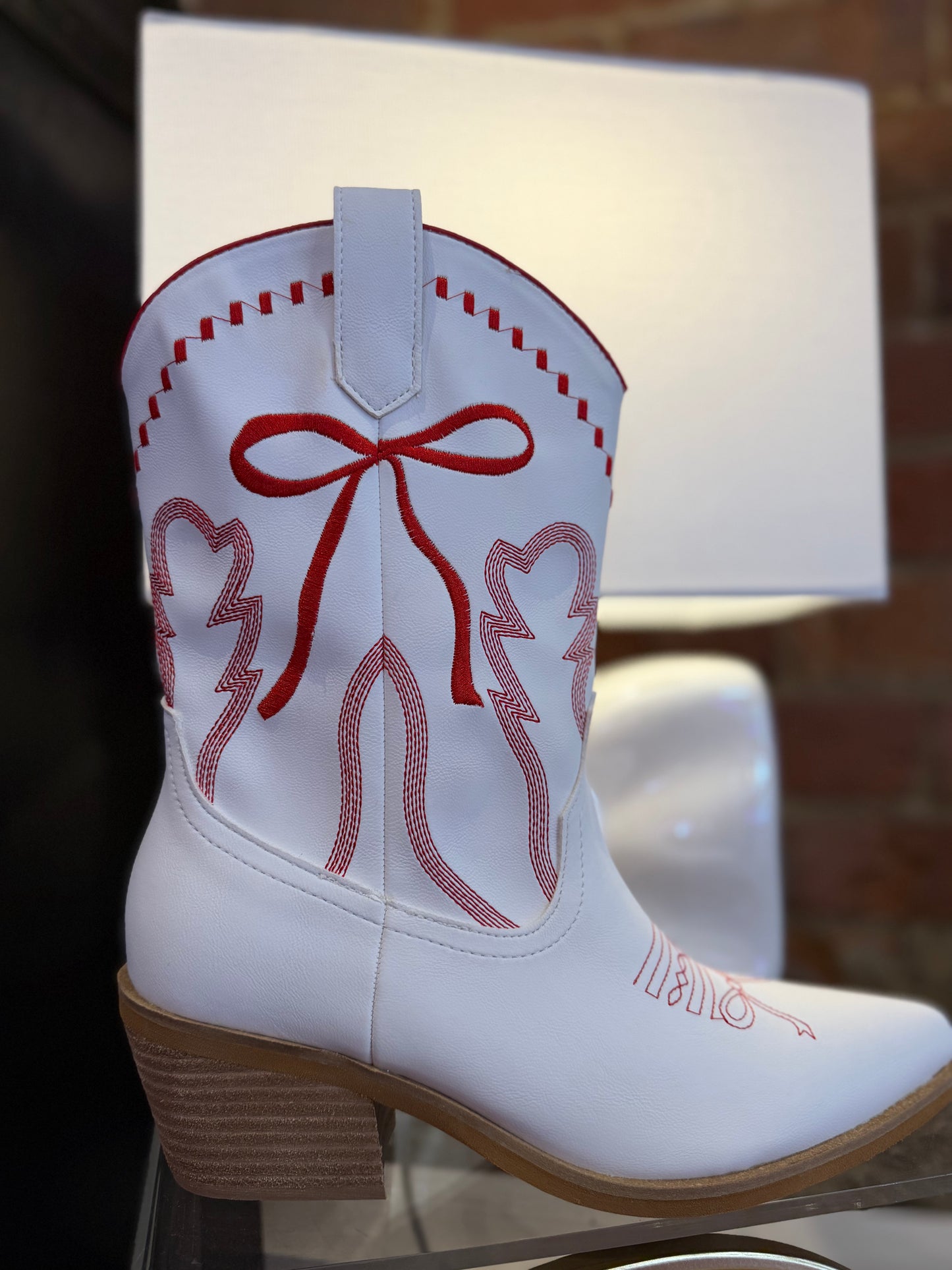 White + Red Bow Boots