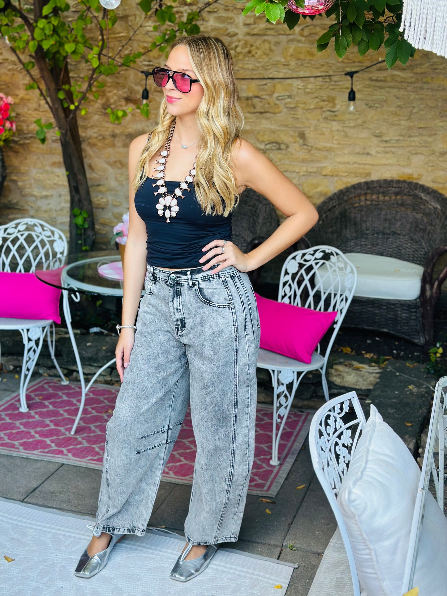 Grey Wash Barrel Jeans