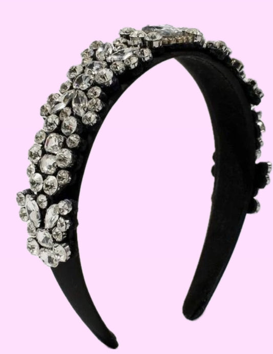 Silver Jeweled Black Headband