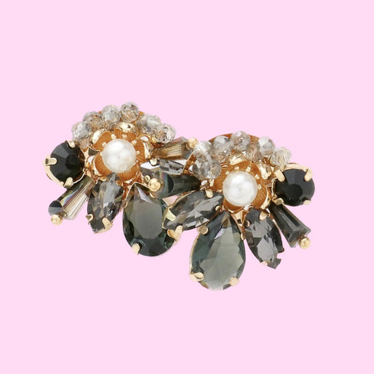 Black and Gold Tone Jeweled Earrings