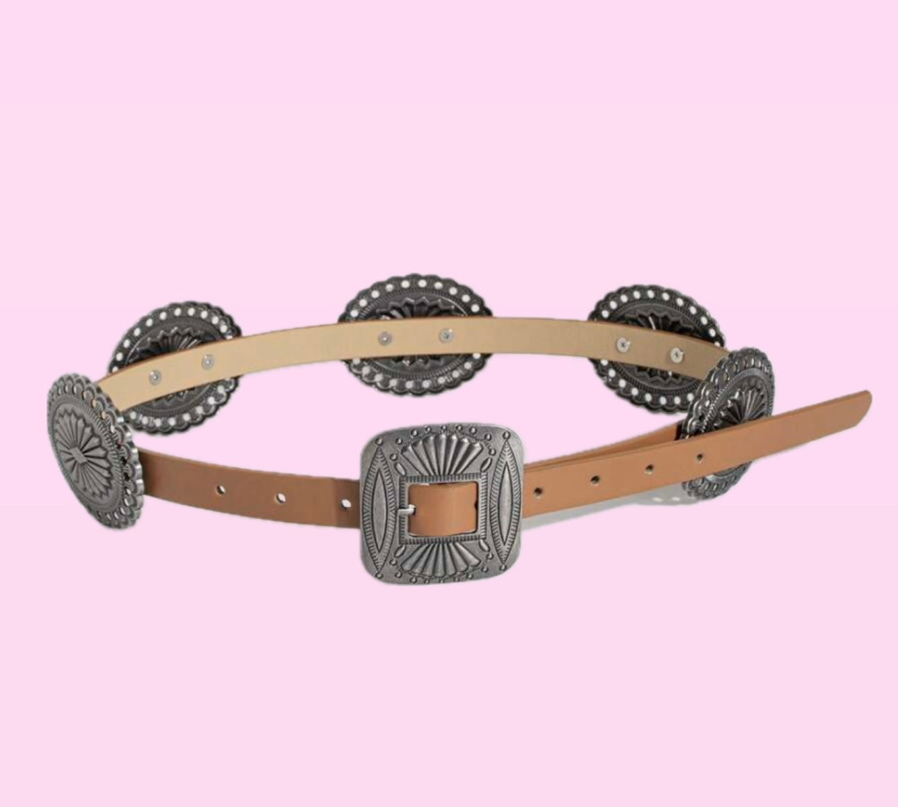 Tan Metal Carved Cowgirl Belt