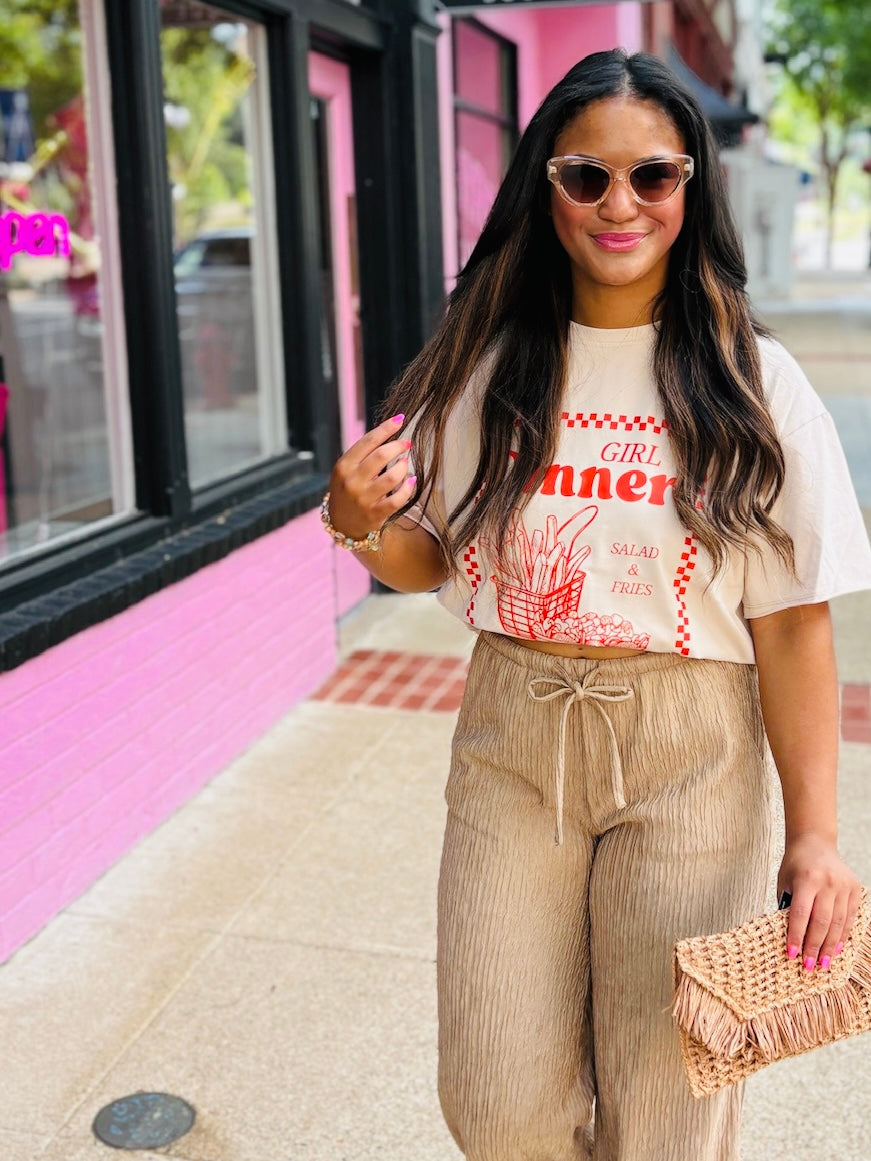 Khaki Crinkle Knit Pants