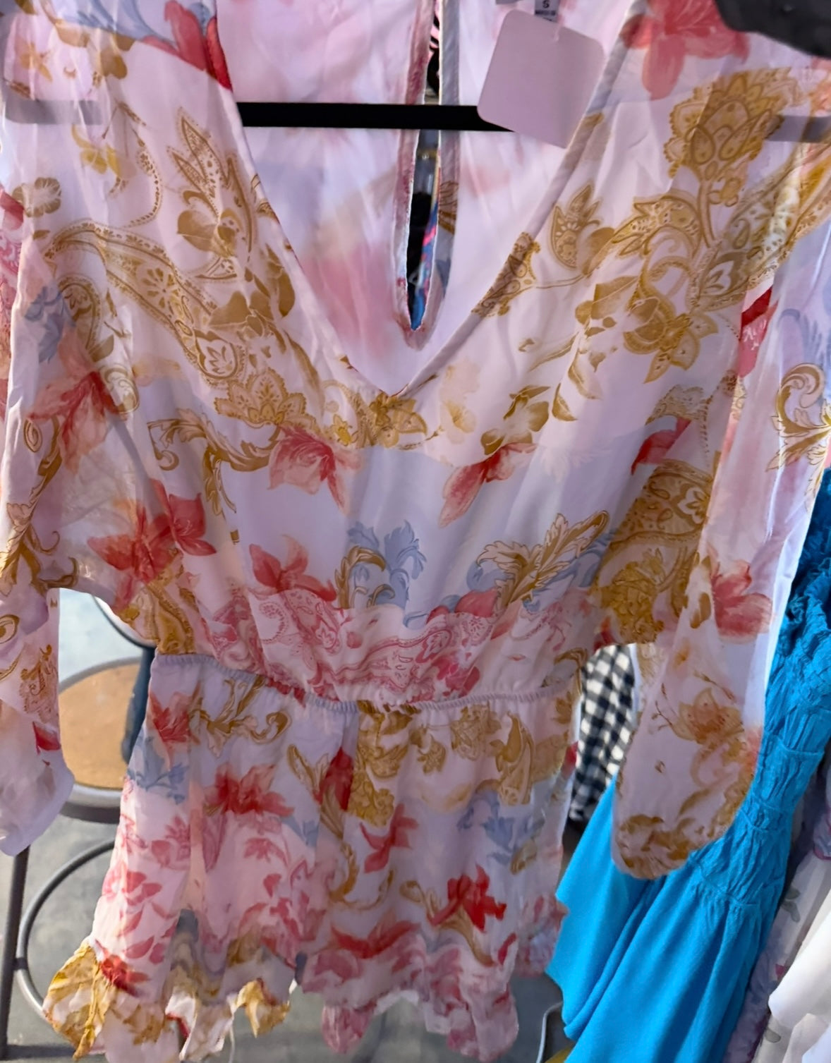 Gold + Blue Flower Romper (LG)