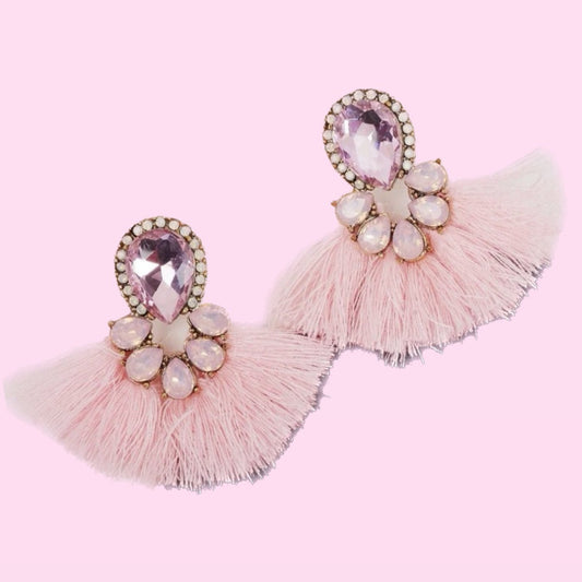 Light Pink Jeweled Tassel Earrings