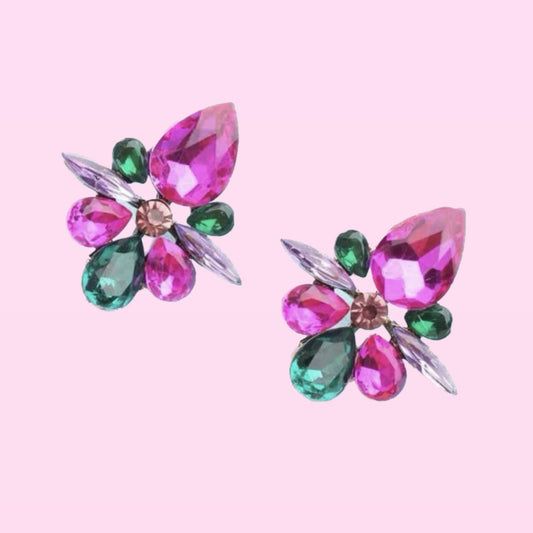 Pink + Green Sparkle Jeweled Earrings