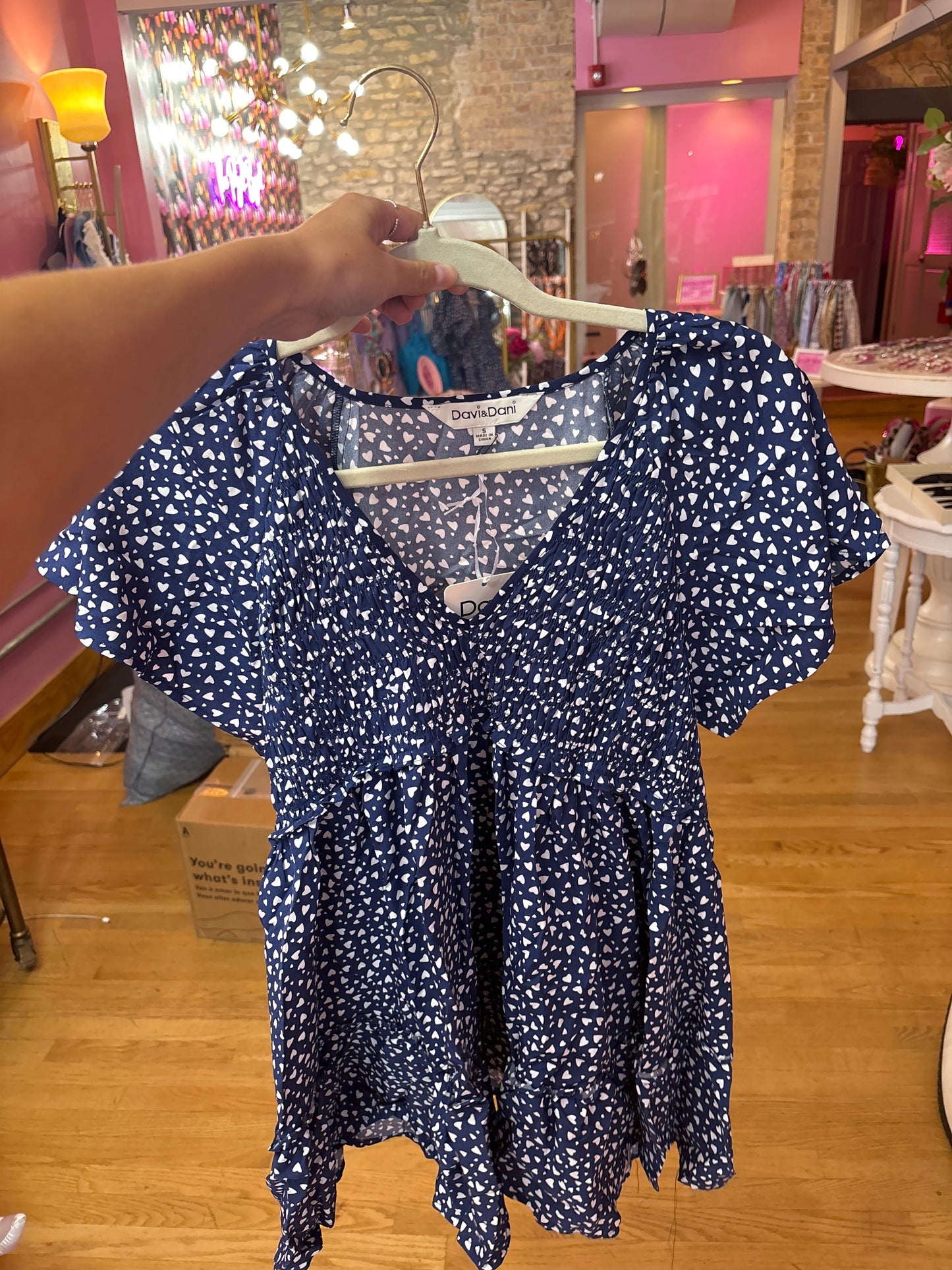 Navy Heart Babydoll Top (LG)