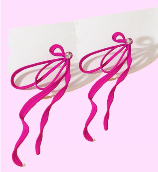Big Pink String Bow Earrings