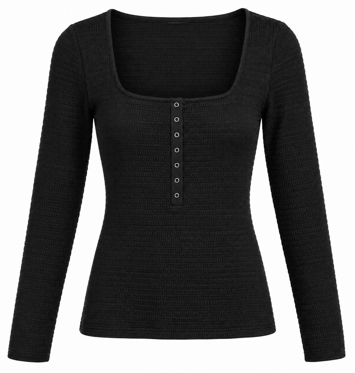 Black Button Up Long Sleeve Top LG