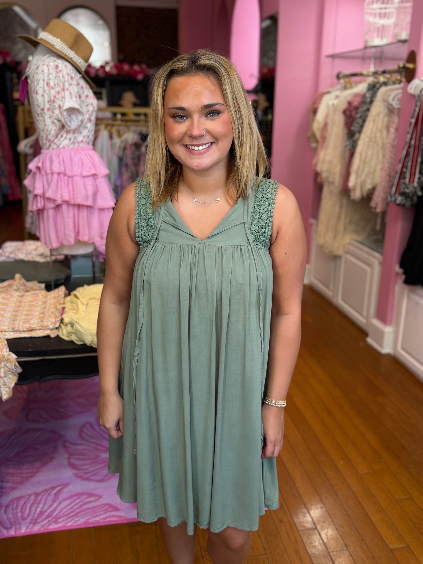Olive Front Tie Dress (LG)