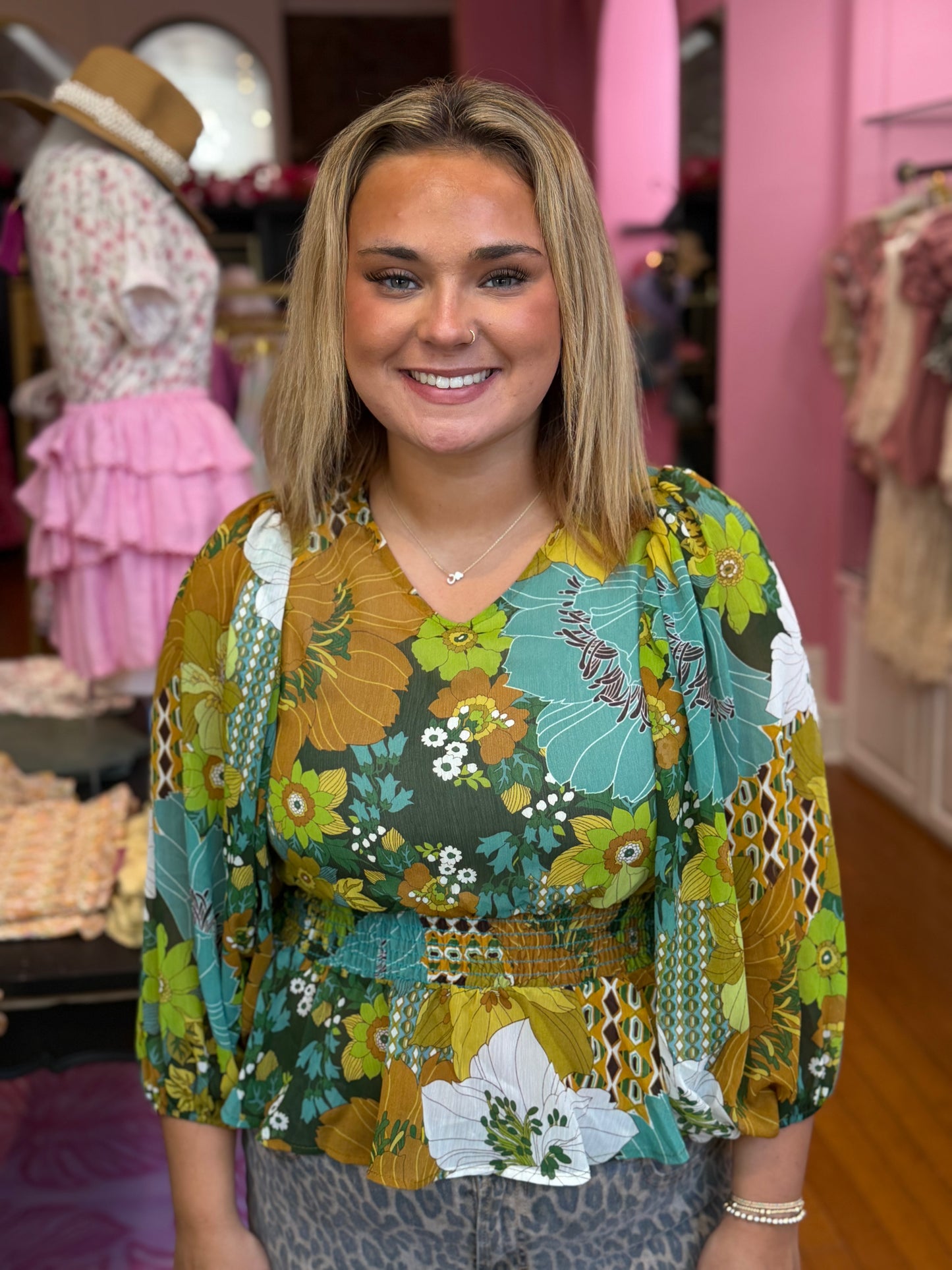 Blue+Green Flower Top (LG)