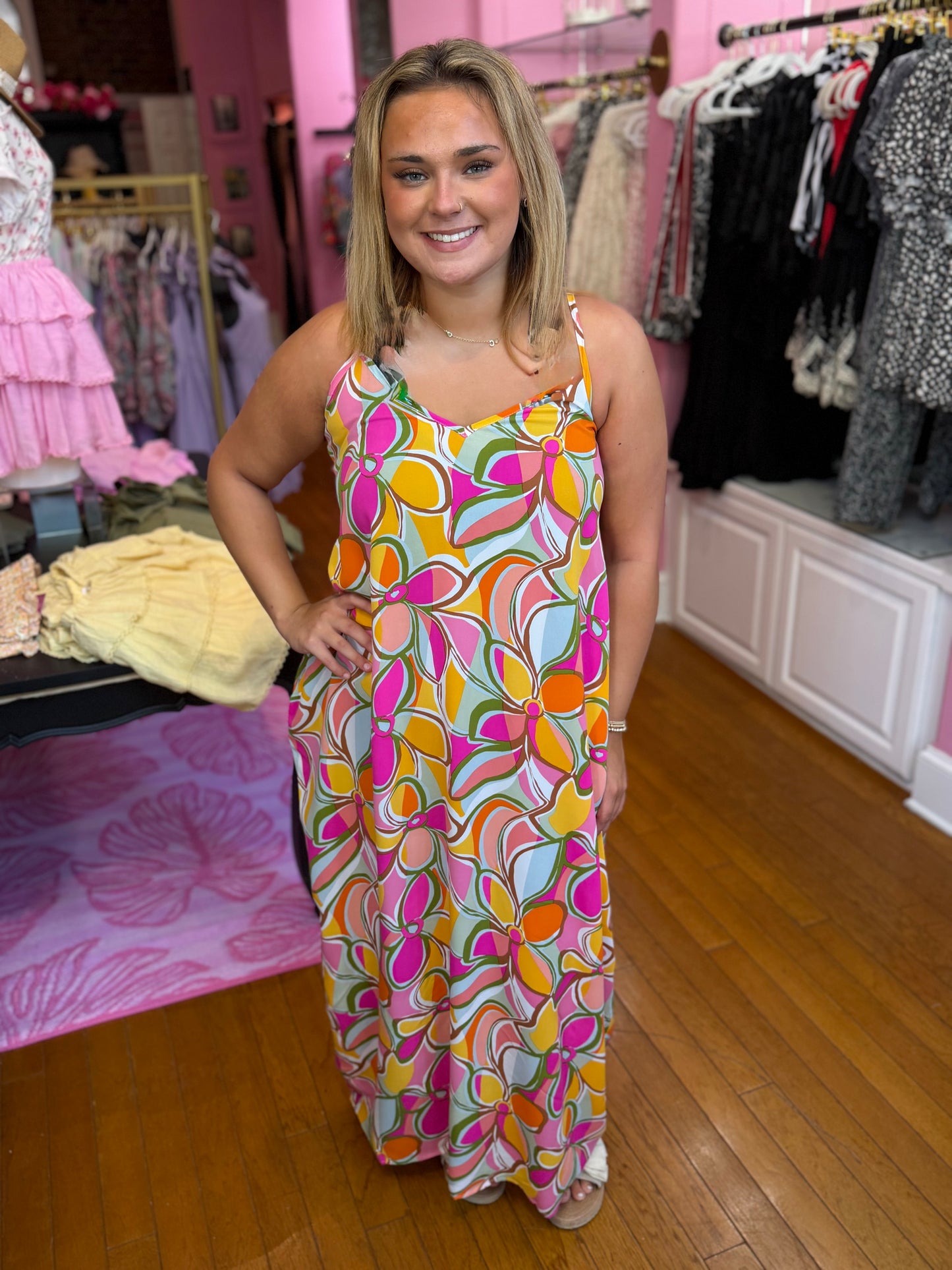 Pink + Orange + Green Flower Dress (LG)
