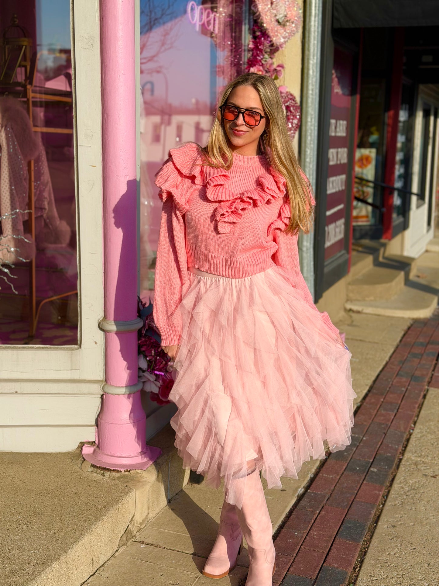Peach Pink Ruffle Sweater