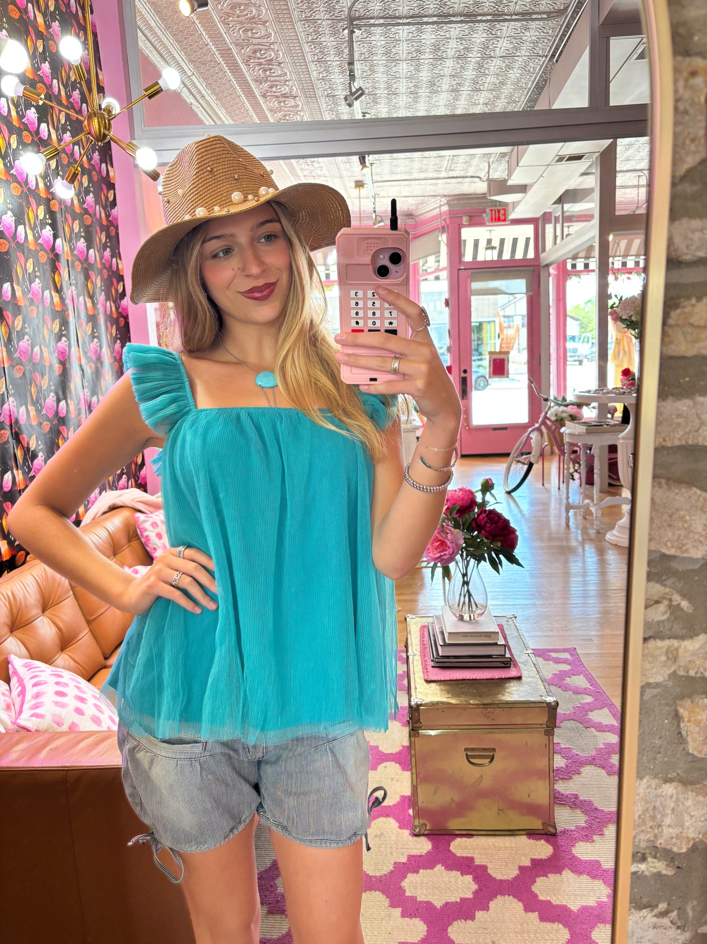 Turquoise Tulle Ruffle Top (LG)