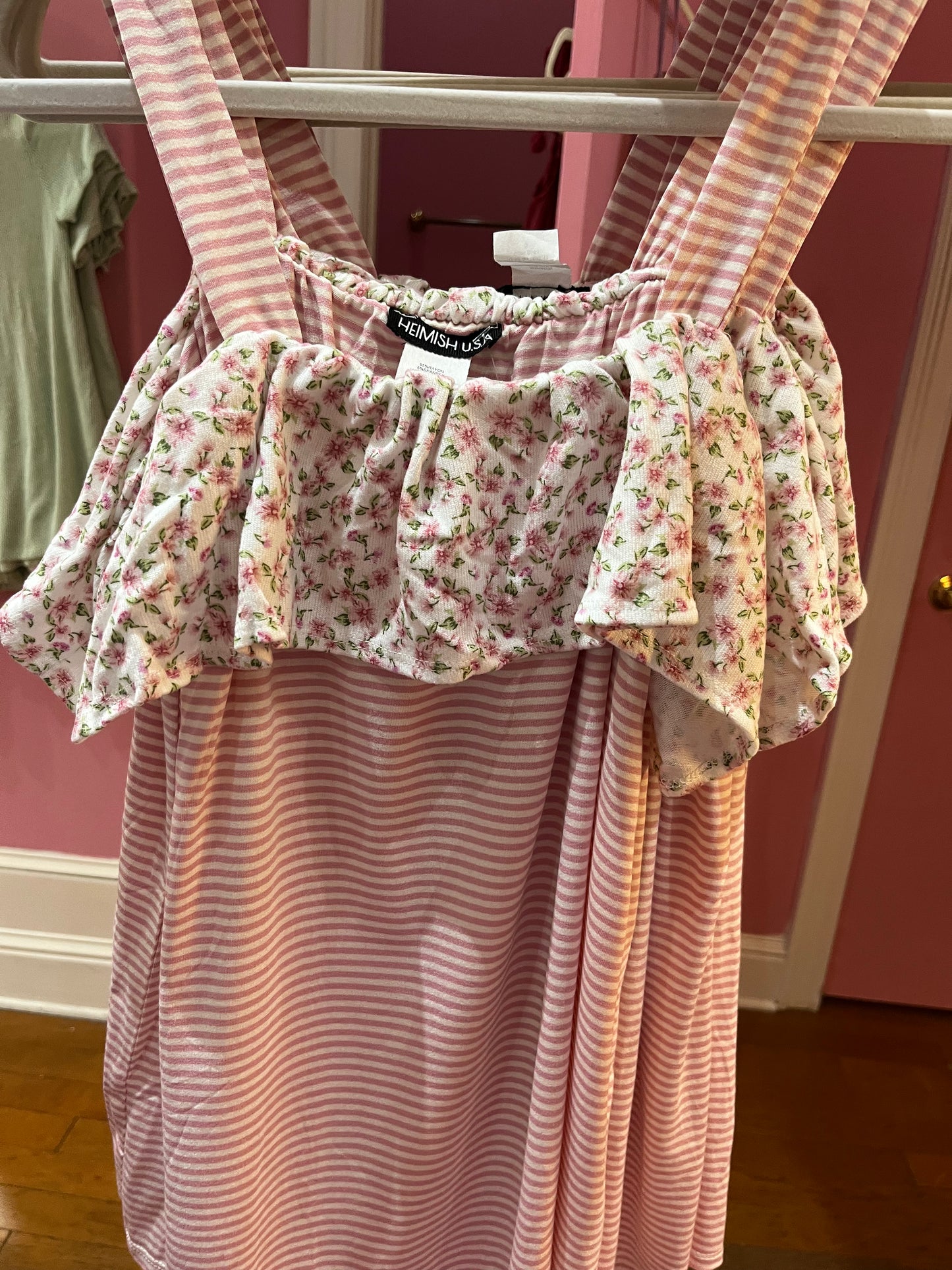 Pink Stripe Rose Ruffle Top