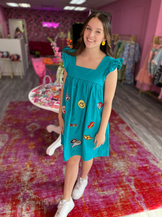 Pinafore Turquoise Patchwork Dress