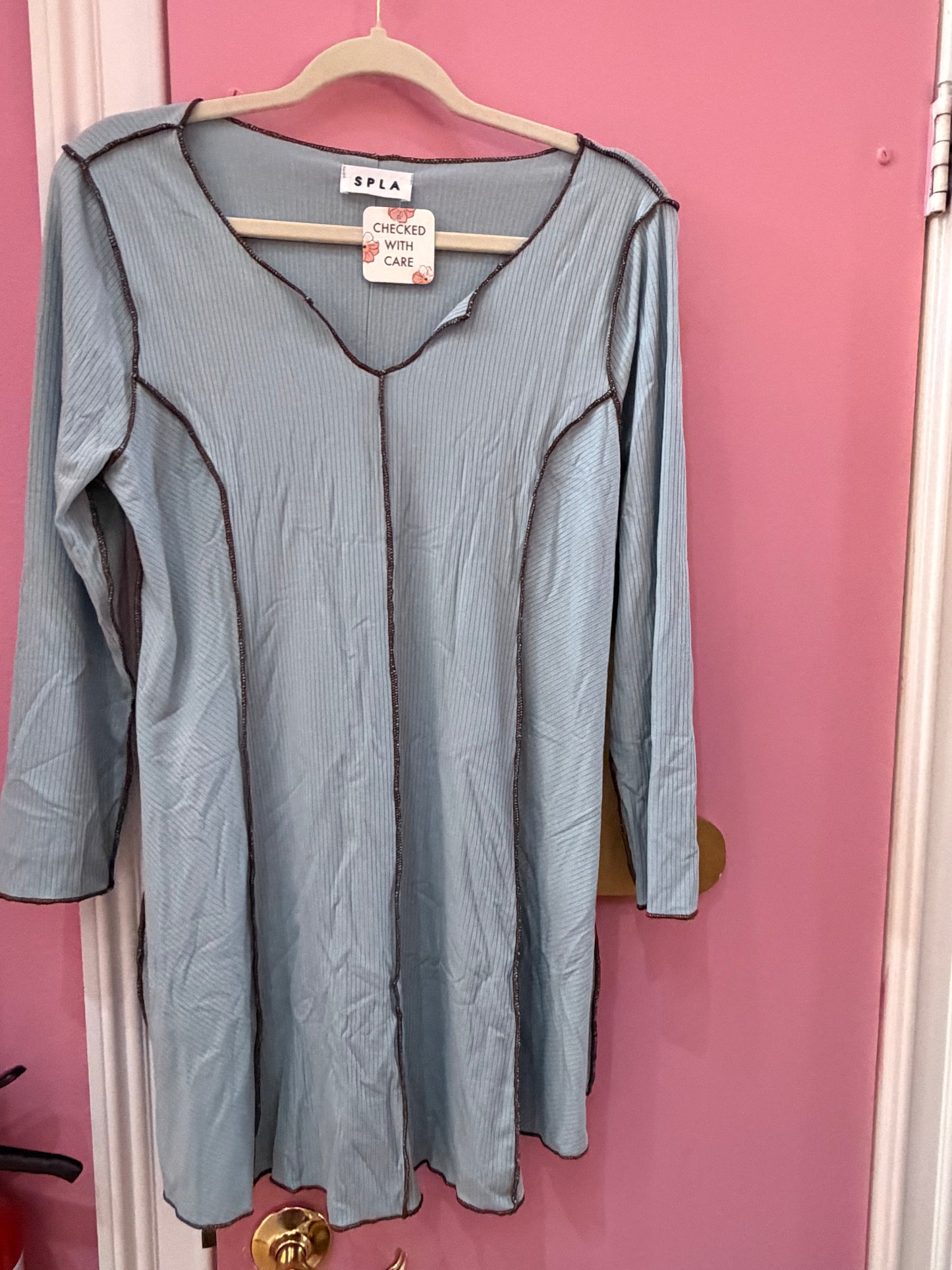Frost Blue Brown Trim Tunic LG