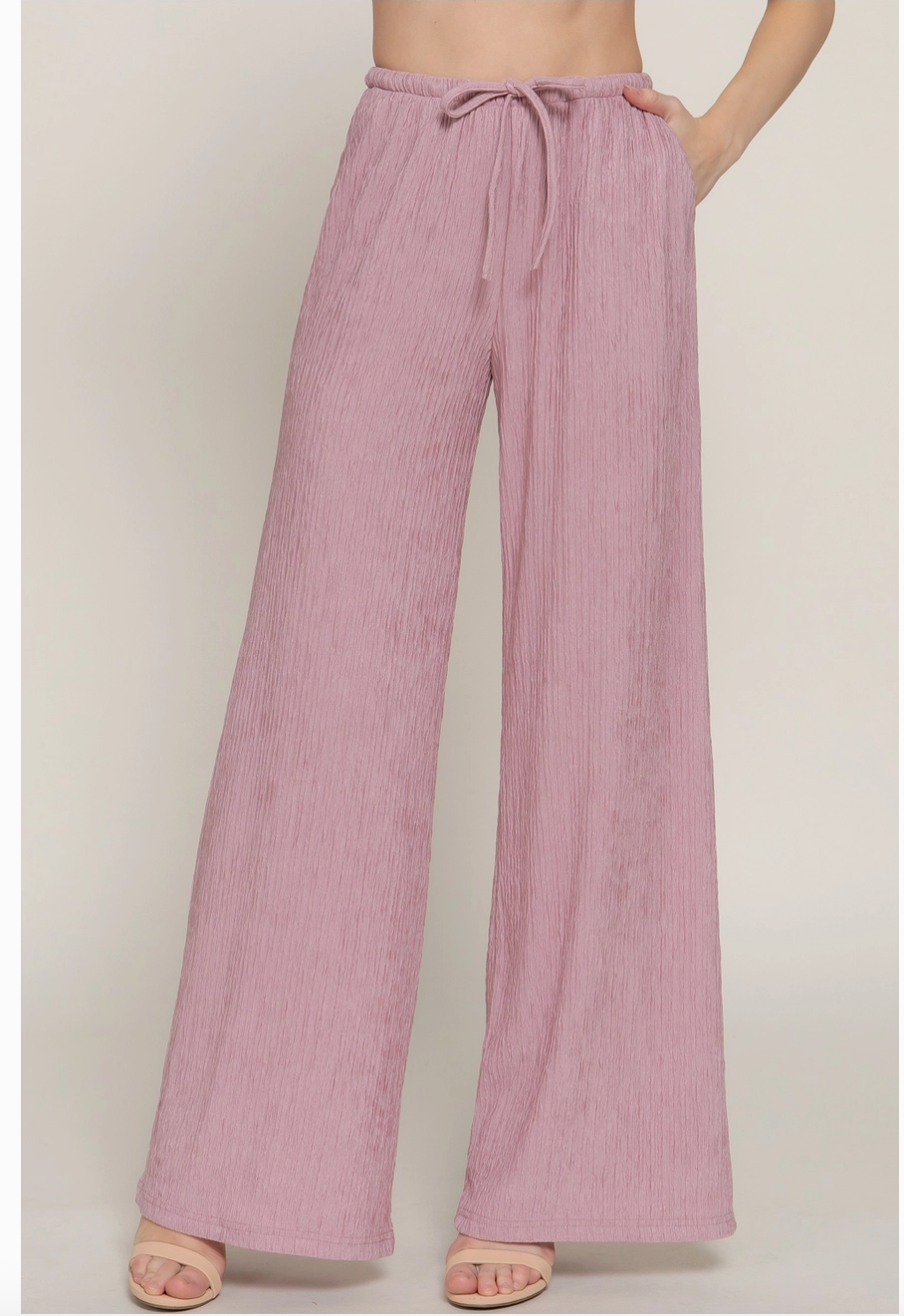 Pink Mauve Crinkle Knit Pants