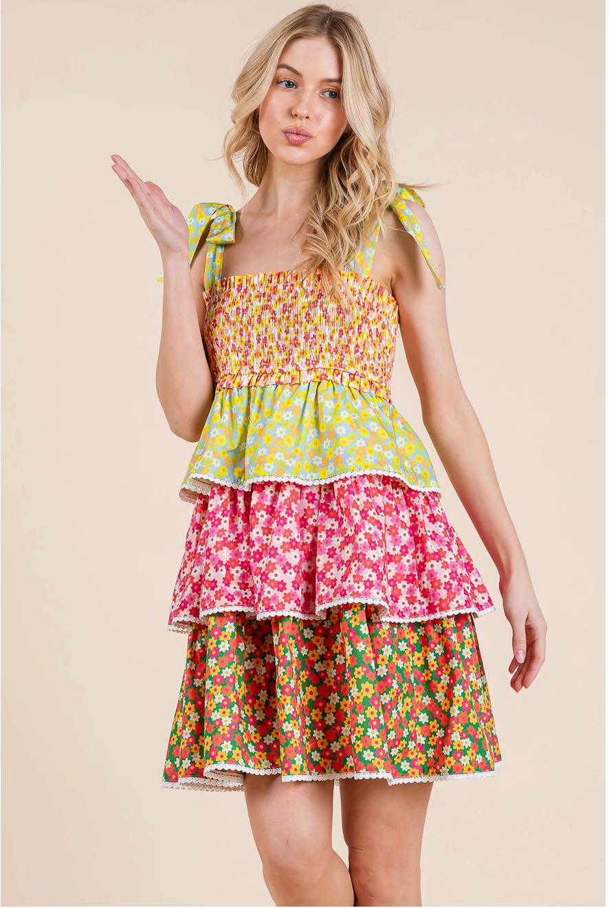 Multicolor Floral Layer Mini Sundress