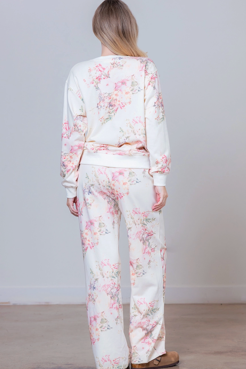 Cream Floral Sweatpants