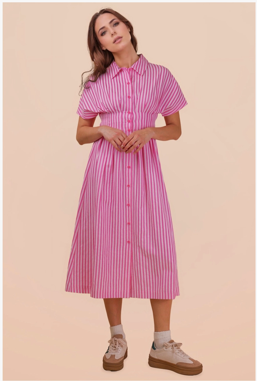 Pink Stripe Shirt Dress
