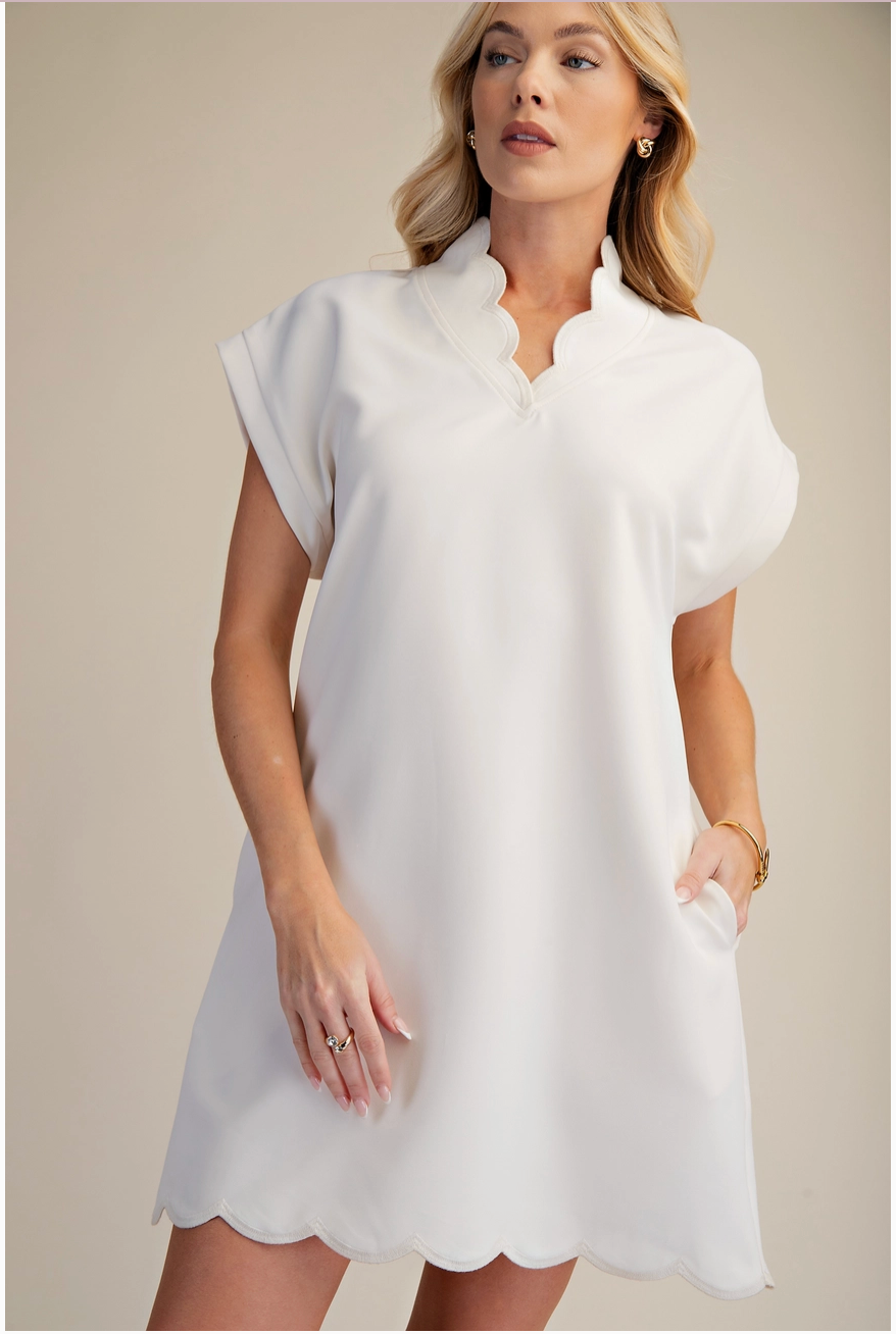 Beige Scallop Mini Dress