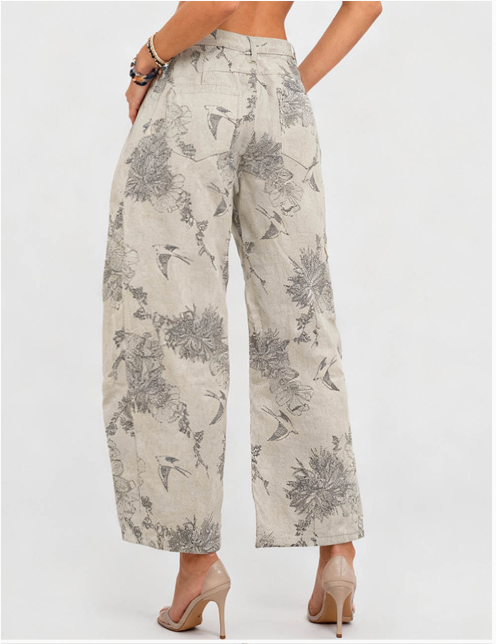 White Floral Barrel Pants