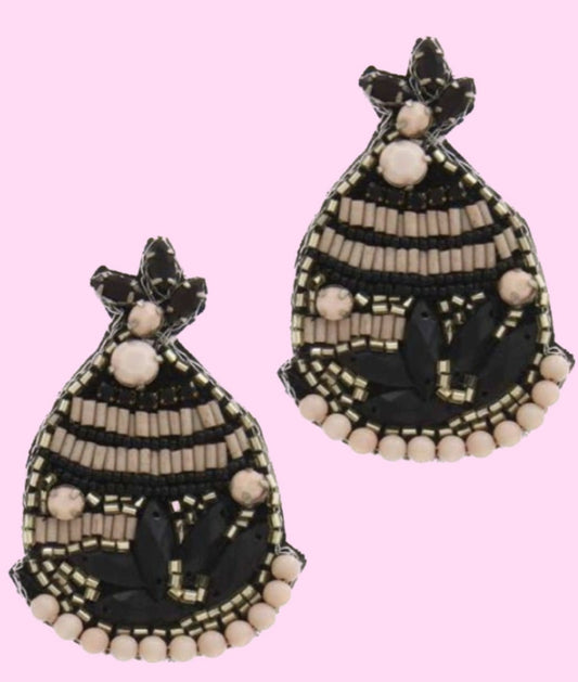 Black and Rose Cream Earrings
