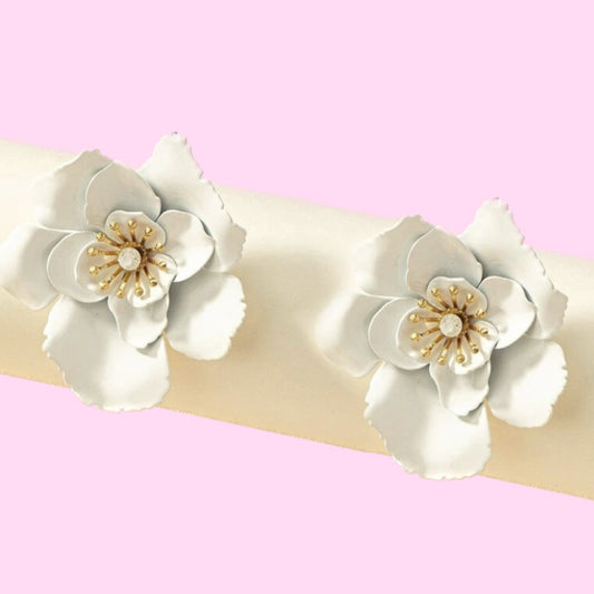 Oversized White Flower Earrings