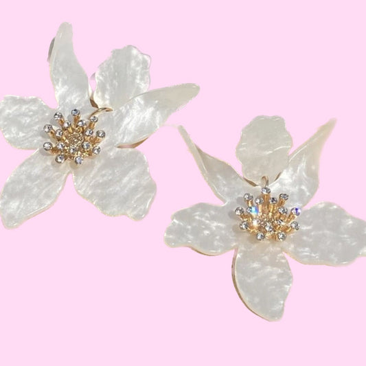 Big Ivory Acrylic Flower Earrings